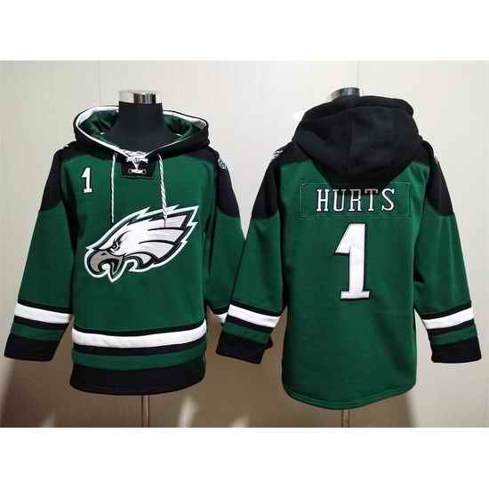 Philadelphia Eagles Green Sitched Pullover Hoodie #1 Jalen Hurts